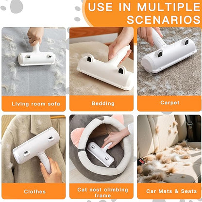 Pet Hair Remover Roller & Self-Cleaning Grooming Brush (2-in-1), Reusable Fur Tool for Dogs Cats Shedding, No Sticky Sheets for Pet Hair Removal on Furniture, Couch, Carpet, Bedding, Car Seats