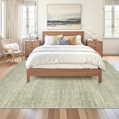 Art&Tuft Washable Rugs 5x7, Low Pile Area Rugs for Living Room - Non Slip and Stain Resistant Soft Thin 5x7 Rug for Bedroom, Dining Room, Kitchen, Office, Green