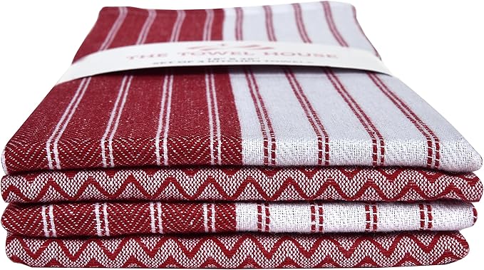 Premium Cotton Kitchen Towels, 18" × 28″ Large Hand Dish Towels with Hanging Loop, Ultra Absorbent, Quick Dry & Lint Free Tea Towels Set, Resuable Cleaning Cloths, Red – Pack of 4