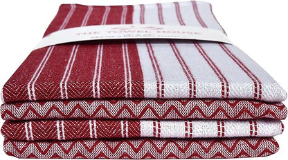 Premium Cotton Kitchen Towels, 18" × 28″ Large Hand Dish Towels with Hanging Loop, Ultra Absorbent, Quick Dry & Lint Free Tea Towels Set, Resuable Cleaning Cloths, Red – Pack of 4