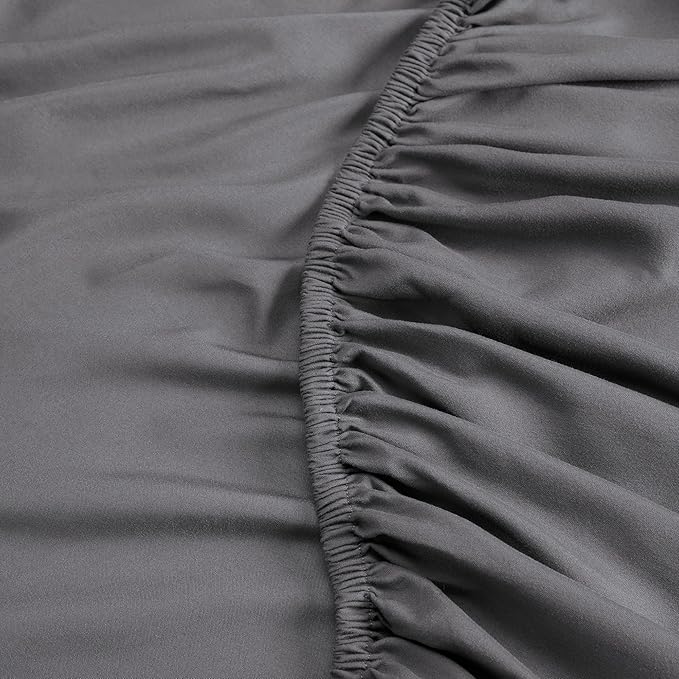 Serta Simply Clean Super Soft Hypoallergenic Stain Resistant Deep Pocket 4 Pieces Solid Bed Sheet Set, Queen, Grey