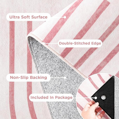 2x6 Washable Pink Runner Rugs for Kitchen, Soft Abstract Rainbow Boho Rug for Bedroom Bedside Laundry Room Bathroom,Modern Non Slip Low Pile Floor Mat