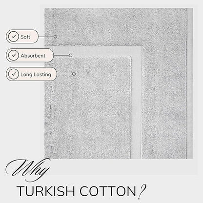 TEXTILOM Luxury 2 Pack Banded Cotton Bath Mats for Bathroom Floor [ Hotel, Spa, Tub, Shower Bath Mat Floor Towel Set ], Machine Washable & Soft & Absorbent & Quick Dry (20''x34'')- Light Grey