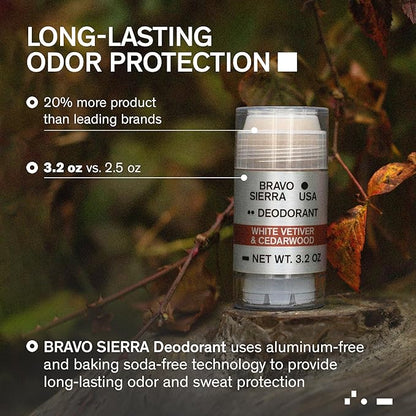 Aluminum-Free Deodorant for Men by Bravo Sierra, 1-Pack-Contains Natural Ingredients–Long Lasting All-Day Odor and Sweat Protection-White Vetiver & Cedarwood, 3.2 oz-Paraben-Free, Vegan & Cruelty-Free