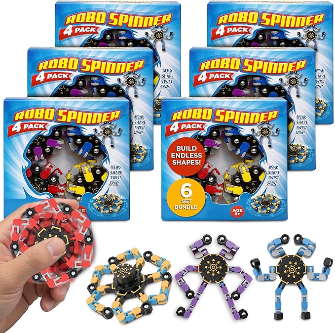 Stomp Rocket Robo Spinner, Transformable Fidget Spinner Set (24 Spinners) - Transformer Robot Fidget Toy for Kids - Cool Sensory Gadgets - Spinning STEM Gifts & Party Favors for Boys, Girls, Teens