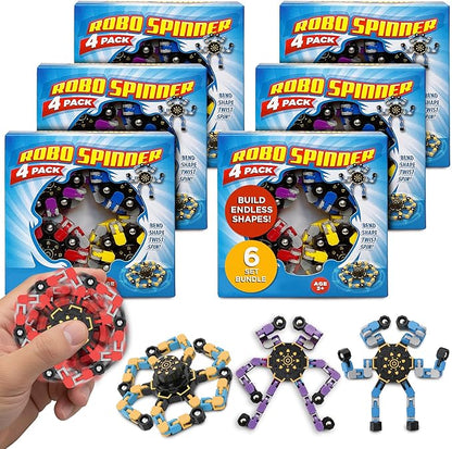 Stomp Rocket Robo Spinner, Transformable Fidget Spinner Set (24 Spinners) - Transformer Robot Fidget Toy for Kids - Cool Sensory Gadgets - Spinning STEM Gifts & Party Favors for Boys, Girls, Teens