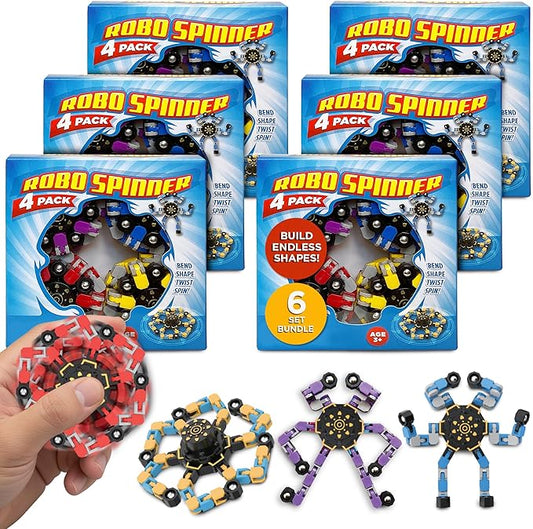Stomp Rocket Robo Spinner, Transformable Fidget Spinner Set (24 Spinners) - Transformer Robot Fidget Toy for Kids - Cool Sensory Gadgets - Spinning STEM Gifts & Party Favors for Boys, Girls, Teens