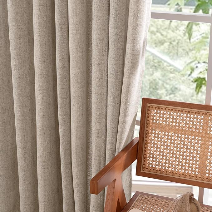 YoungsTex Dark Oatmeal Curtains 63 Inches Long for Living Room Window, Linen Semi Sheer Drapes Light Filtering with Rod Pocket Back Tab for Bedroom Farmhouse Rustic Privacy, 2 Panels, 52 X 63 Inch