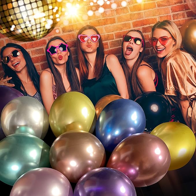 90 Metallic Balloons Assorted Color 12 inch 9 Kinds of Shiny Latex for Glamour Party Decorations and Many Other Occasions