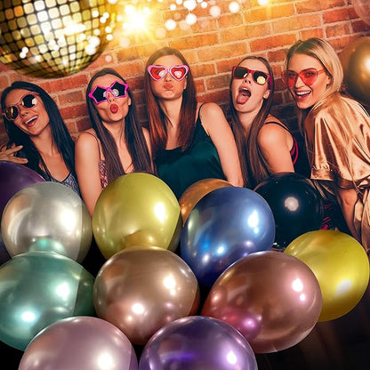 90 Metallic Balloons Assorted Color 12 inch 9 Kinds of Shiny Latex for Glamour Party Decorations and Many Other Occasions