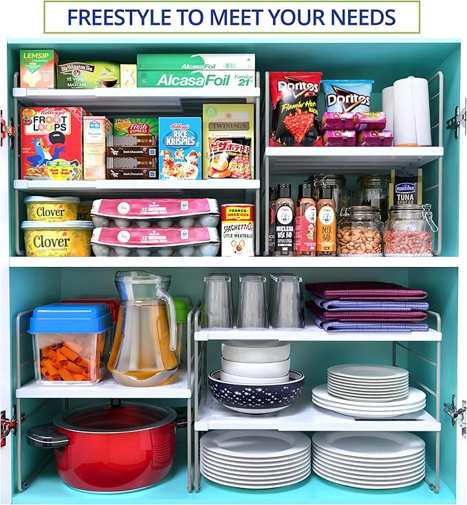 YAN & HIN 3-Tier Pantry Cabinet Organizers and Storage Adjustable Height and Expandable Kitchen Plastic Wrap Organizer Sturdy Aluminum Foil Countertop For Cupboard Multi-Purpose Use
