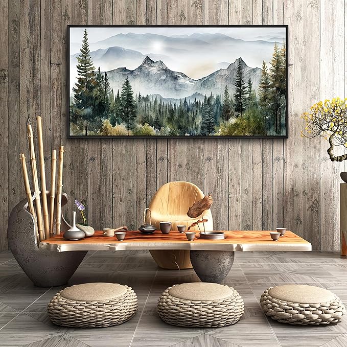 Wapluam Large Canvas Wall Decor For Living Room Bedroom - Modern Office Wall Art - Abstract Mountain Landscape - Stretched And Framed - Ready To Hang - Black Framed