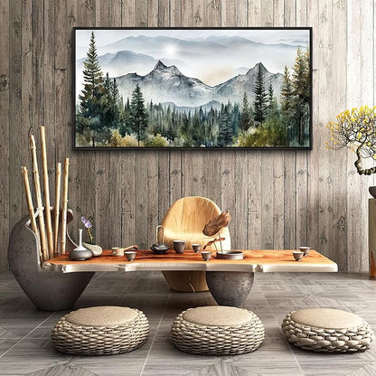 Wapluam Large Canvas Wall Decor For Living Room Bedroom - Modern Office Wall Art - Abstract Mountain Landscape - Stretched And Framed - Ready To Hang - Black Framed