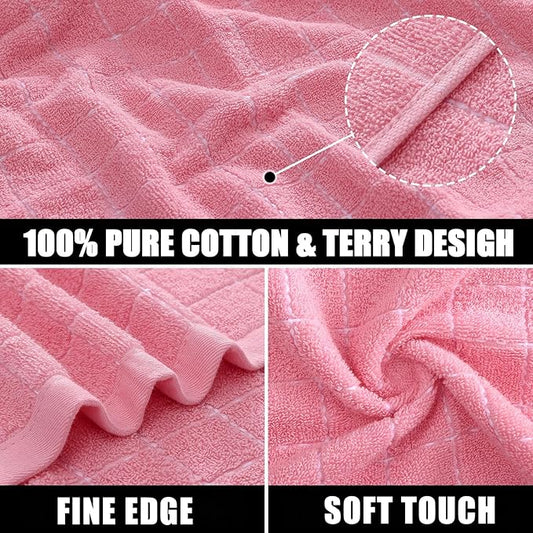 Mordimy 100% Cotton Terry Cloth Kitchen Towels, Super Soft and Absorbent Dish Towels for Drying, Checkered Designed Hand Towels for Kitchen, 16 x 26 Inches, 6 Pack, Pink