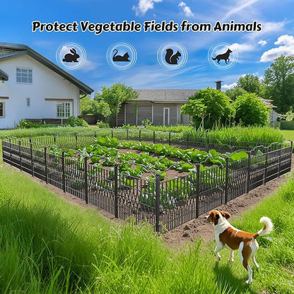 Bepatio 10 Panels Garden Fence Border with Latch, 24in (H) x 20ft (L) Dog Fence Outdoor for Yard, Arc Metal Fencing Panels, Durable Animal Barrier Fencing for Outdoor, Patio, Flower Bed
