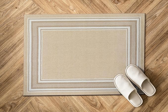 Modern Bordered Non Slip Indoor Runner Rugs for Living Room 2x3 Area Rugs for Kitchen, Rug for Bedroom, and Hallway, Stain Resistant Easy Cleaning Non Shedding Beige 2 x 3
