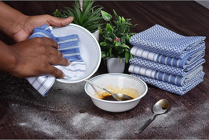 Premium Cotton Weave Kitchen Towels Set – Highly Absorbent, Quick-Dry Dish Towels with Hanging Loop – Extra Large 18x28 Inches – Blue (Pack of 8)