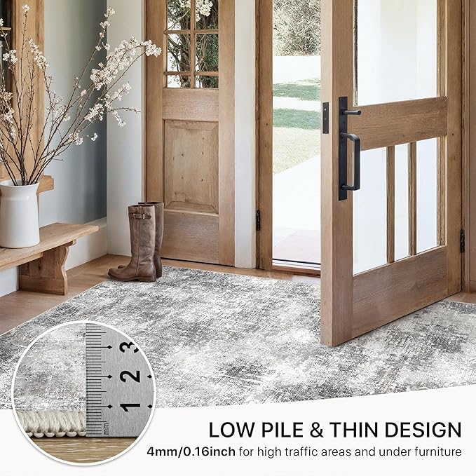 GENIMO Washable Area Rugs for Living Room, 10x14 Modern Non Slip Rugs, Low Pile Lightweight Soft Print Rug for Bedroom, Dining Room, Home Office, Grey