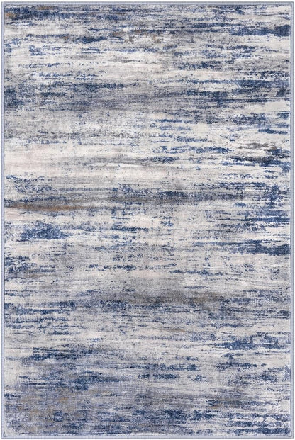 KOZYFLY Modern Abstract Rugs for Entryway 2x3, Washable Kitchen Rug Non-Slip Soft Small Bathroom Rug, Grey-Blue Striped Entryway Rugs Abstract Faux Wool Doormat for Bedside Entrance Bedroom Sink
