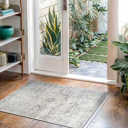 Bloom Rugs Washable Non-Slip 2x3 Rug - Ivory/Gray/Caramel Traditional Oriental Area Rug for Living Room, Bedroom, Dining Room, and Kitchen - Exact Size: 2' x 3'