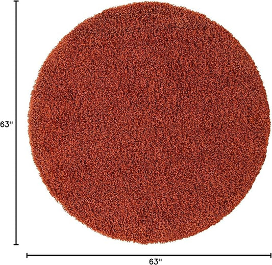Unique Loom Solid Shag Collection Area Rug (5' 3" Round, Terracotta)