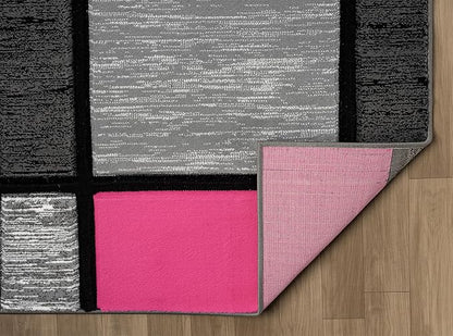Ultra Soft Area Rug Hand Carved - Modern Abstract Design for Indoor Living Room & Bedroom - Stain Resistant, Easy to Clean - (2'7''x7, Pink)