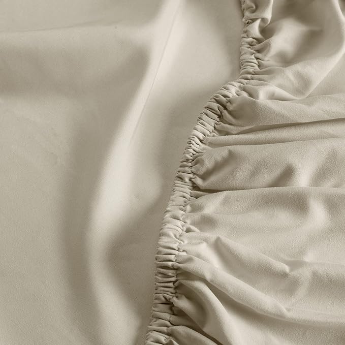 Serta Simply Clean Super Soft Hypoallergenic Stain Resistant Deep Pocket 4 Pieces Solid Bed Sheet Set, Full, Khaki