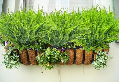 22 Bundles Artificial Plants Outdoor, Fake Plants UV Resistant Artificial Boston Ferns Faux Plants Plastic Greenery, Realistic Artificial Fake Outdoor Flowers for Home Porch Garden Window Box