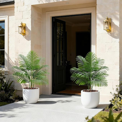 2 Pack Artificial Palm Tree Indoor Plant 3FT Tall Fake Tropical Palm Tree in Pot, Real Bark Design Faux Areca Palm Tree for Home Office Living Room Bedroom Farmhouse Modern Outdoor Topiary Tree