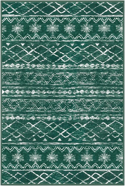 KUTA 3x5 Christmas Enreyway Rug, Moroccan Boho Washable Area Rugs for Living Room Non Slip, Green Ultra Soft Print Distressed Geometric Low-Pile Entry Throw Carpet for Bedroom Nursery Dorm