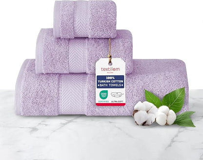TEXTILOM 100% Turkish Cotton 3 Pcs Bath Towel Set, Luxury Bath Towels for Bathroom, Soft & Absorbent Bathroom Towels Set (1 Bathtowel, 1 Hand Towel, 1 Washcloth)- Lilac