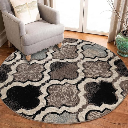 Superior Indoor Large Area Rug, Jute Backed, Perfect for Living/Dining Room, Bedroom, Office, Kitchen, Entryway, Modern Geometric Trellis Floor Decor, Viking Collection, 5' Round, Ivory