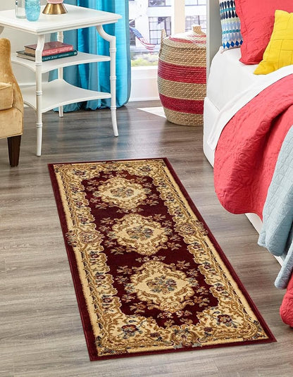 Rugs.com Chateau Collection Rug – 10 Ft Runner Red Medium-Pile Rug Perfect for Hallways, Entryways