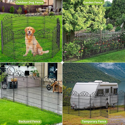 10 Panels No Dig Tall Garden Fence with Gate – 34" H X 22' L Rustproof Metal Dog Fences Outdoor for Yard, Decorative Animal Barrier Fence for Pet, Garden Border, Patio, Flower | Temporary Fencing