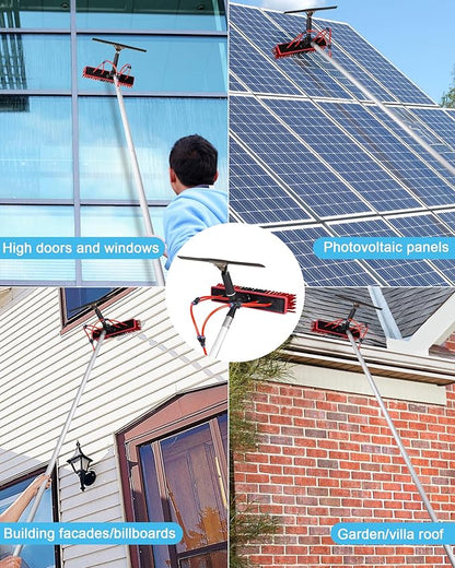 26ft Solar Panel Cleaning Brush & Squeegee, 2 Dusting Brush, Lightweight & Extendable Poles, Water Fed Poles Kit for Roof Window Greenhouse