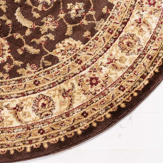 Rugs.com Aditi Collection Rug – 7' Round Brown Low Rug Perfect for Kitchens, Dining Rooms