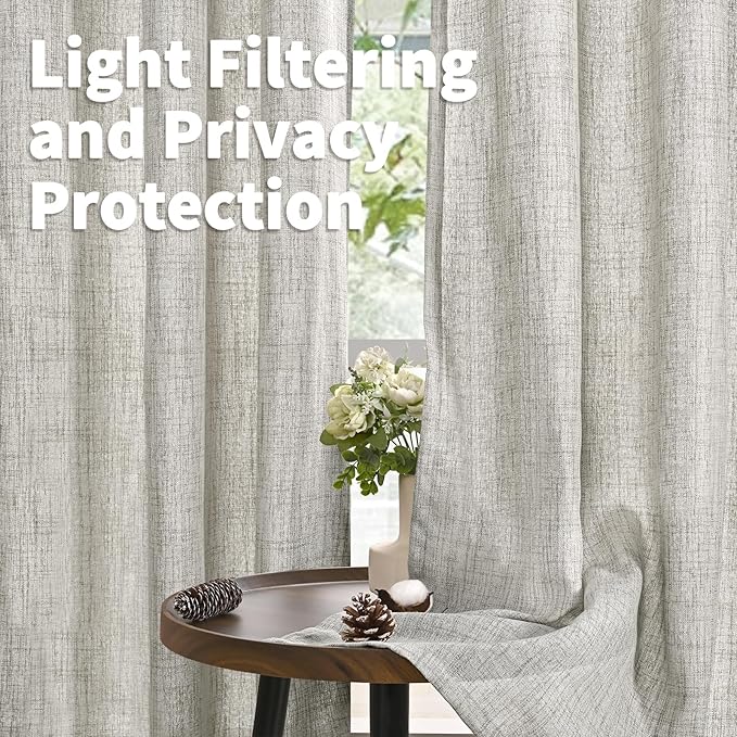 YoungsTex Dark Grey Linen Curtains 72 Inch Length for Bedroom, Linen Textured Semi Sheer Drapes with Bronze Grommet Light Filtering for Living Room Dining, 2 Panels, 42 X 72 Inch
