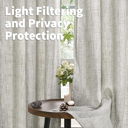 YoungsTex Dark Grey Linen Curtains 72 Inch Length for Bedroom, Linen Textured Semi Sheer Drapes with Bronze Grommet Light Filtering for Living Room Dining, 2 Panels, 42 X 72 Inch
