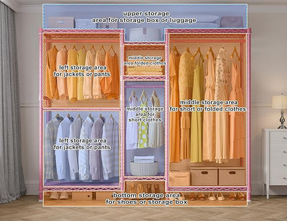 Raybee Clothes Rack Heavy Duty Clothing Racks for Hanging Clothes Adjustable Hanging Clothes Rack Garment Rack, Pink, 13.9" D x 70.6" W x 77" H