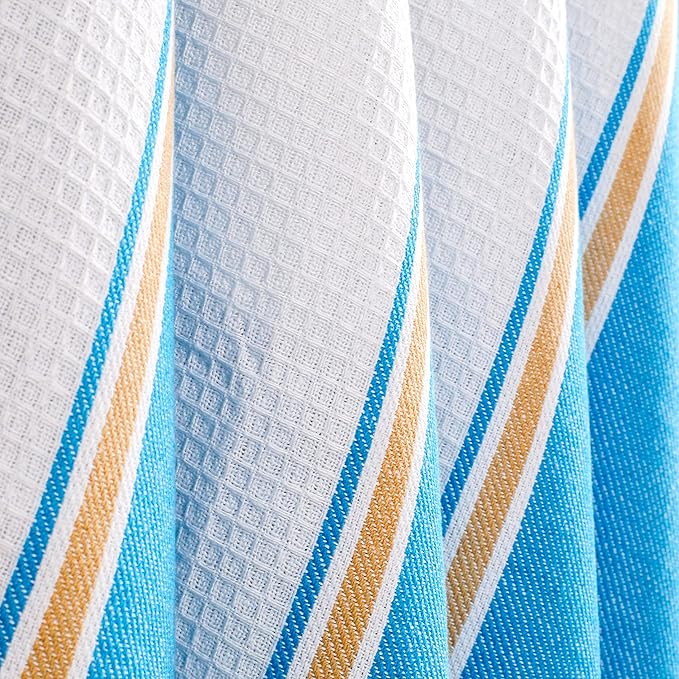 Goroly Home 6 Pack 100% Cotton Farmhouse Vintage Dish Towels Tea Towels Highly Absorbent Quick Dry Professional Grade with Hanging Loop - Twill Waffle - 18x28 Inch - Turquoise Blue