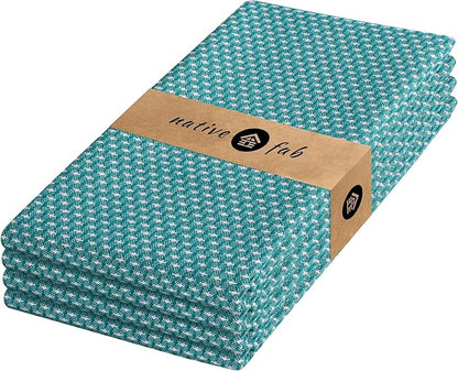 Native Fab 4 Pack Dotted Pattern Kitchen Dish Towels Cotton Super Absorbent Quick Drying Reusable 18x26 Inches - Bar Hand Towels, Kitchen Cleaning Towels with Hanging Loop, Royal Green