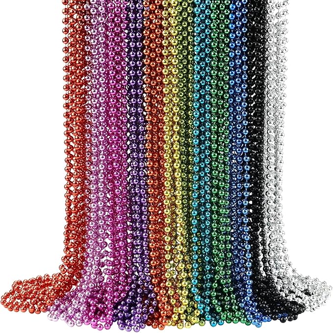 YAXINRUI 72 PCS Mardi Gras Beads Necklaces, 33 Inch 12 Colors Party Bead Necklace for Mardi Gras, Christmas, St. Patrick's Day, Throw Beaded Party Favors in 12 Shiny Metallic Colors