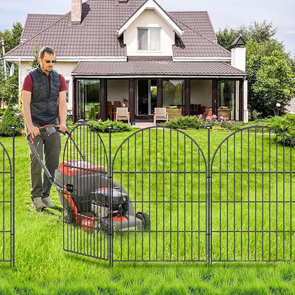 ADAVIN Garden Fence Animal Barrier with Gate 36 in(H)×30.6 Ft(L) 14 Panels,Rustproof Metal Wire Tall Fencing Border for Dogs Rabbits,Outdoor no dig pet Fences, Arched Black Flower Edging for Yard