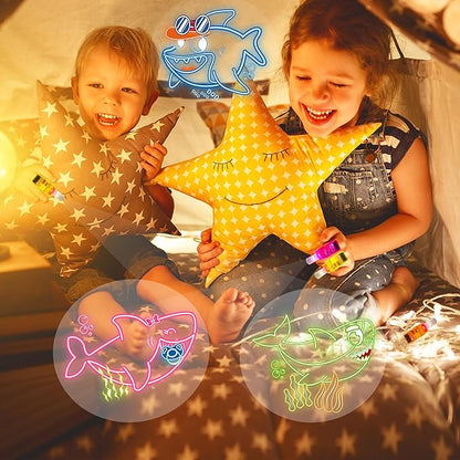 24PCS Cartoon Shark Party Favors-Fish Baby LED Finger Lights：Glow-in-the-Dark Light-Up Toys Bulk for Kids,Under the Sea Birthday Party Decorations Supplies,Goodie Bags Stuffers, Classroom Prizes Gifts