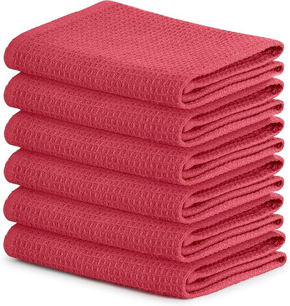 Blue Needles Waffle Weave Kitchen Towels, 15x25 Inches 100% Cotton Set of 6 Dish Towels for Kitchen, Ultra Soft & Absorbent with Hanging Loop, Spring Summer Dish Rags for Quick Drying - Burgundy