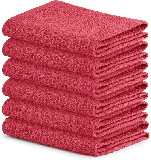 Blue Needles Waffle Weave Kitchen Towels, 15x25 Inches 100% Cotton Set of 6 Dish Towels for Kitchen, Ultra Soft & Absorbent with Hanging Loop, Spring Summer Dish Rags for Quick Drying - Burgundy