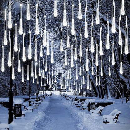 2 Pack Christmas Decorations Lights Outdoor, Extendable Meteor Shower Lights with Timer, Total 384LED 30cm 16 Tubes Indoor Outdoor Snow Cascading String Light for Xmas Garden Party Decor (Cool White)