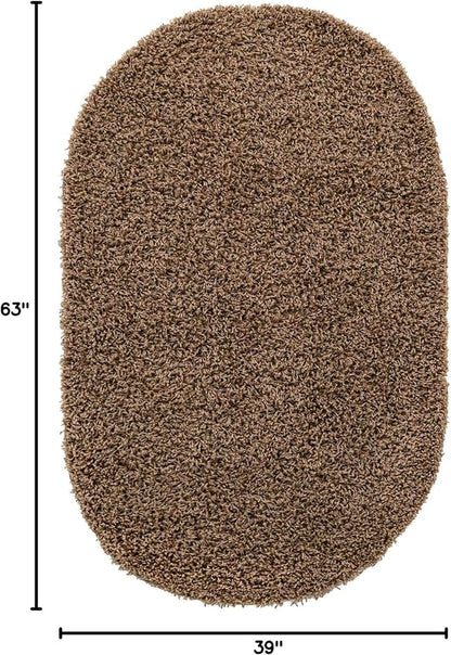 Unique Loom Solid Shag Collection Area Rug (3' 3" x 5' 3" Oval, Sandy Brown)