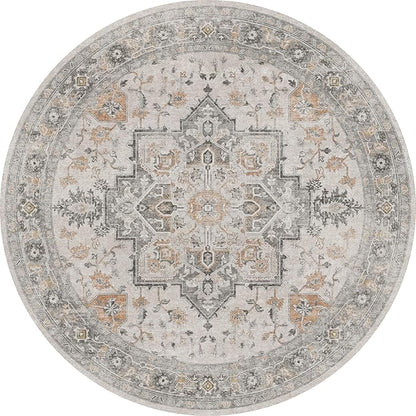 GENIMO 3FT Round Area Rugs for Living Room, Circle Rugs Machine Washable Low Pile, Chenille Non Slip Vintage Rug for Bedroom, Dining Room, Home Office, Light Taupe Brown