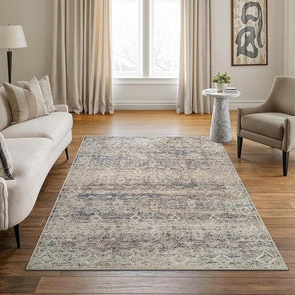 Bloom Rugs Caria Washable Non-Slip 4x6 Rug - Beige Brown/Teal Traditional Area Rug for Living Room, Bedroom, Dining Room, and Kitchen - Exact Size: 4' x 6'